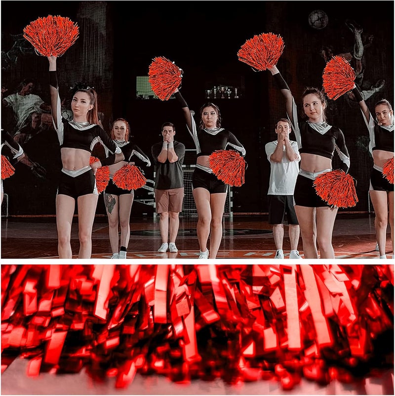 DILIBRA 24 Pcs Metallic Cheerleading Pom Poms for Kids, Cheerleaders Cheer Pom Poms with Baton Handle, Cheering Squad Hand Flower for Adults Team Spirit Sports Game Dancing Party - Image 4